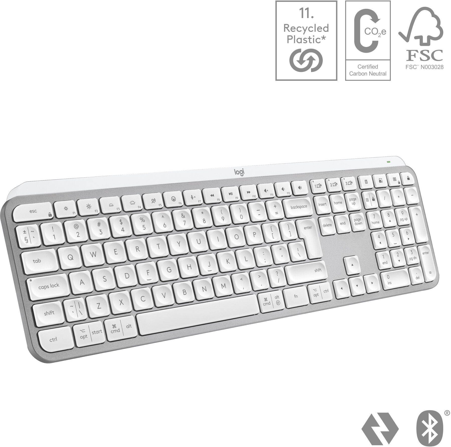 Logitech Wireless MX Keys S, US, INTL, Wireless, Pale Grey, Bolt