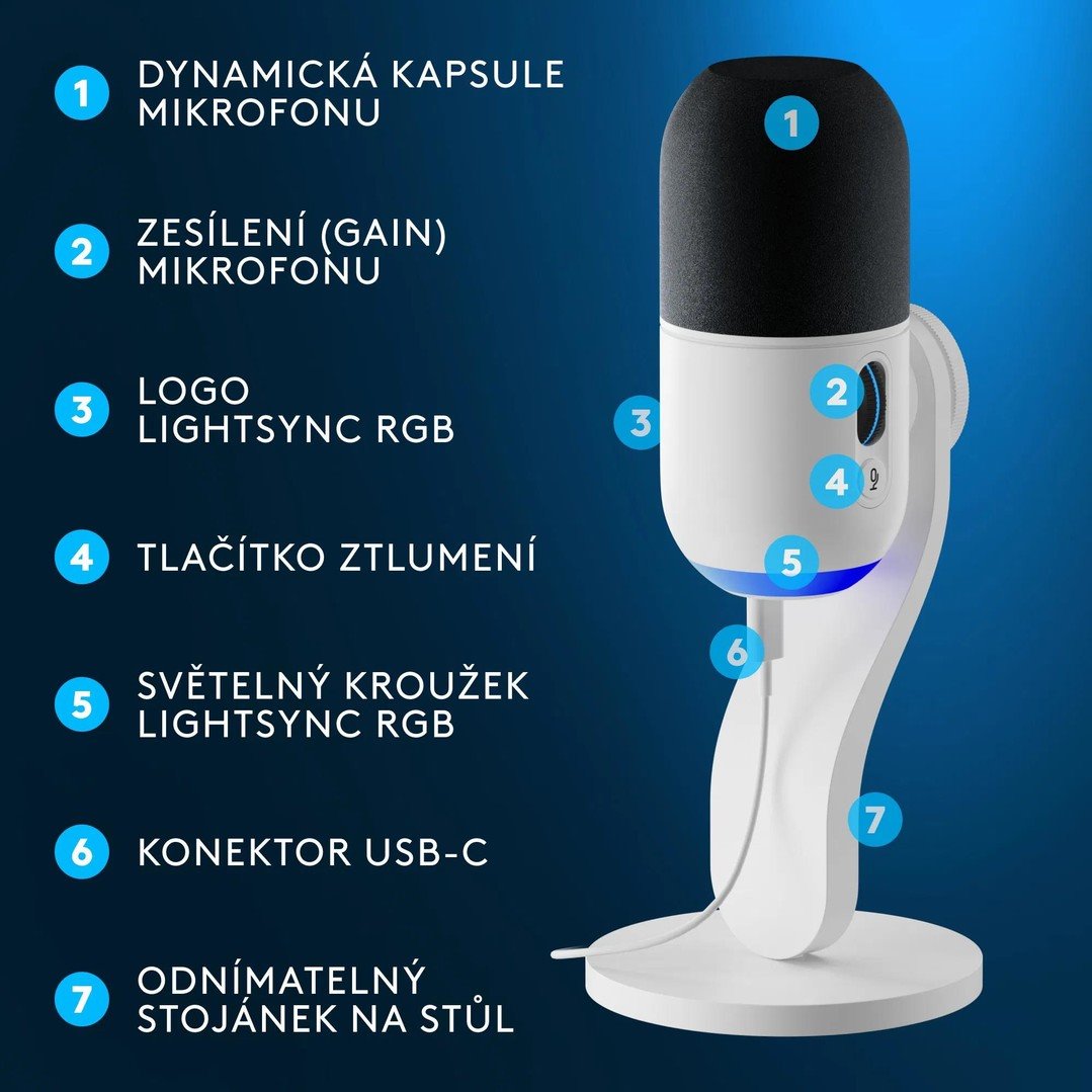 Logitech Yeti GX Dynamic RGB Gaming Mic s LIGHTSYNC - BIELA