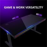 LORGAR stůl s volitelnou výškou, vestavěnou skříní pro PC, bezdrátovou nabíječkou, RGB a USB porty, dřevěná deska