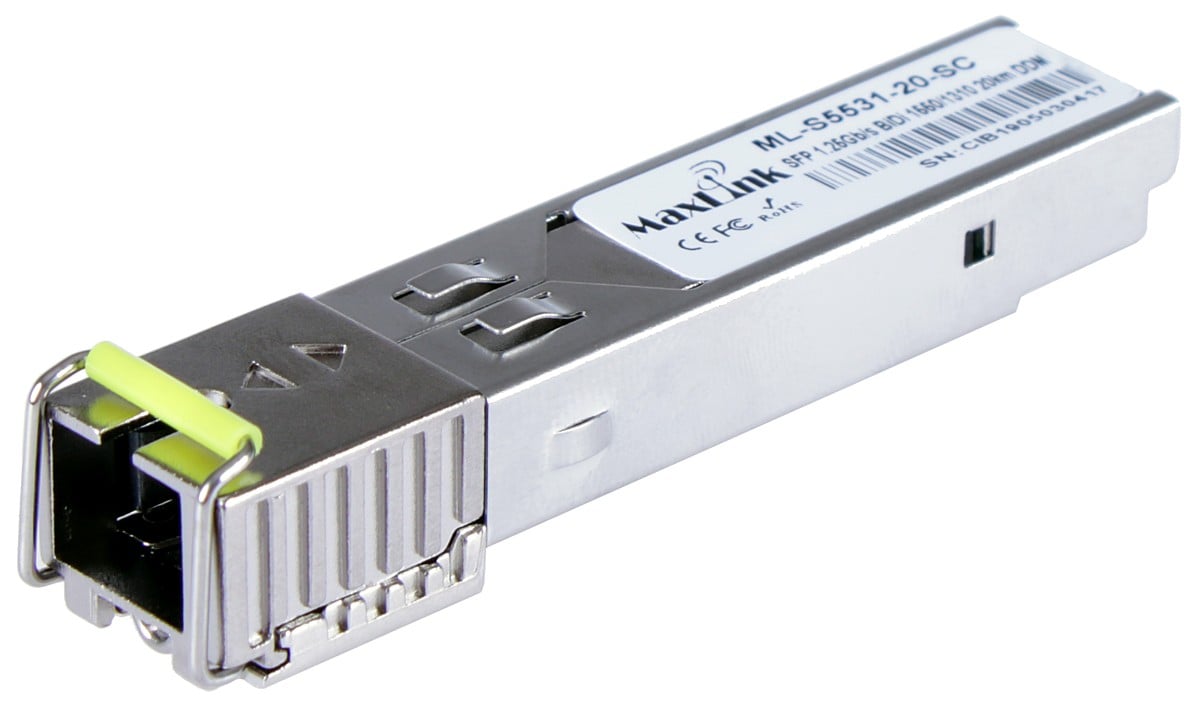 MaxLink 1,25G SFP optický modul, WDM(BiDi), SM, Tx 1550/Rx1310nm, 20km, 1x SC konektor, DD