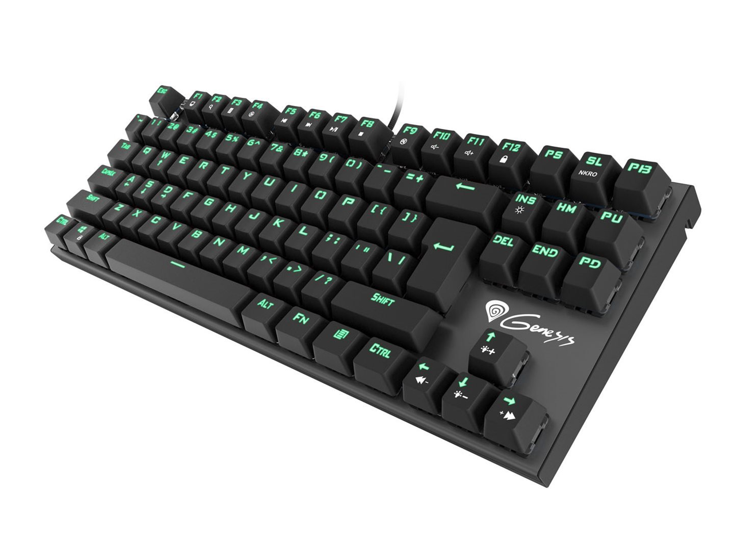 Mechanická herná klávesnica GENESIS THOR 300 TKL, US layout, zelené podsvietenie, Outemu Blue switch NKG-0945