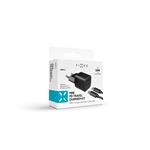 Mini sieťová nabíjačka FIXED s výstupom USB-C a káblom USB-C/USB-C, podpora PD, 1 meter, 20 W, čierna