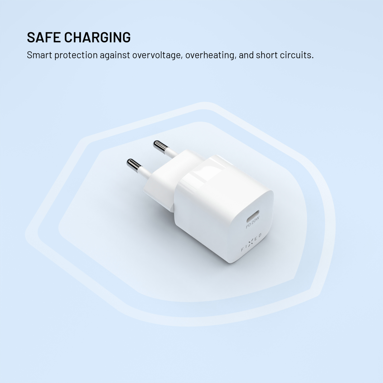 Mini sieťová nabíjačka FIXED s výstupom USB-C a podporou PD, 20 W, biela