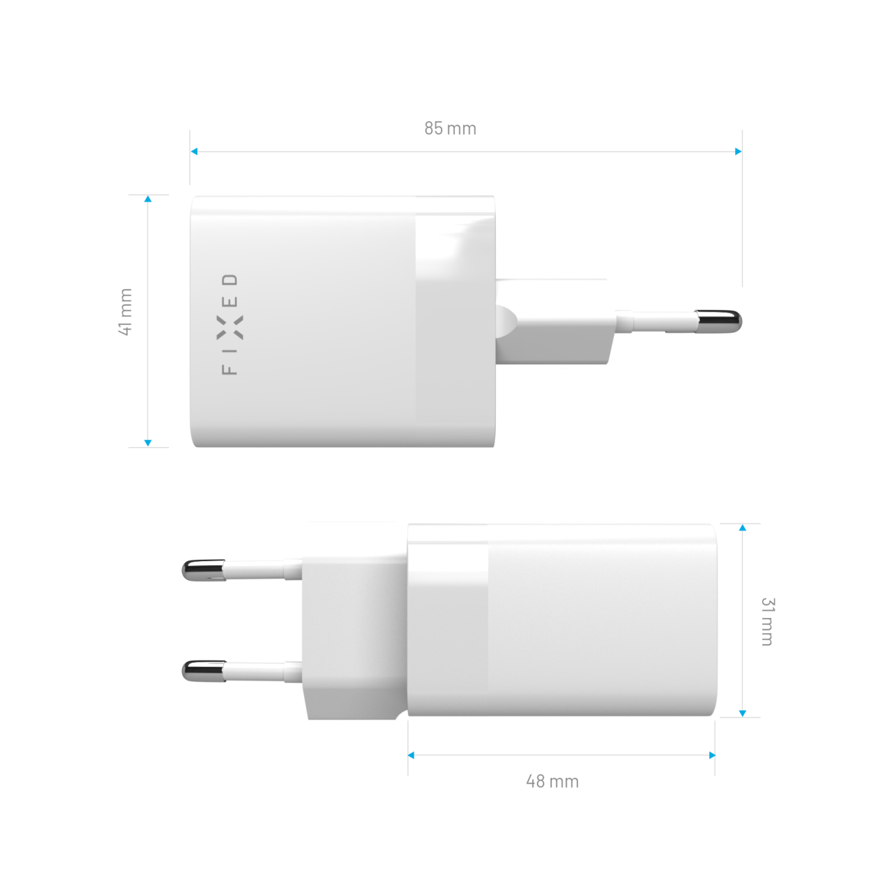 Mini sieťová nabíjačka FIXED s výstupom USB-C a USB, podpora PD, 45 W, biela