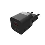 Mini sieťová nabíjačka FIXED s výstupom USB-C a USB, podpora PD a QC 3.0, 20 W, čierna