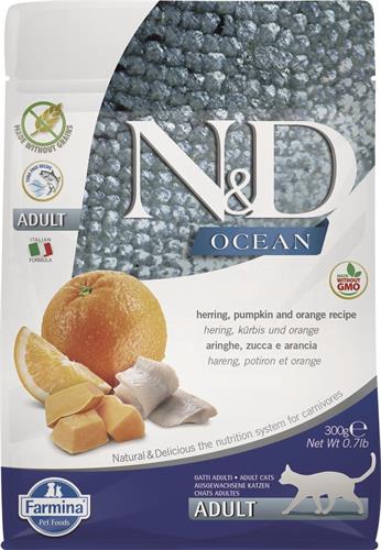 N&D OCEAN CAT Adult Herring, Pumpkin & Orange 300g granule pre mačky