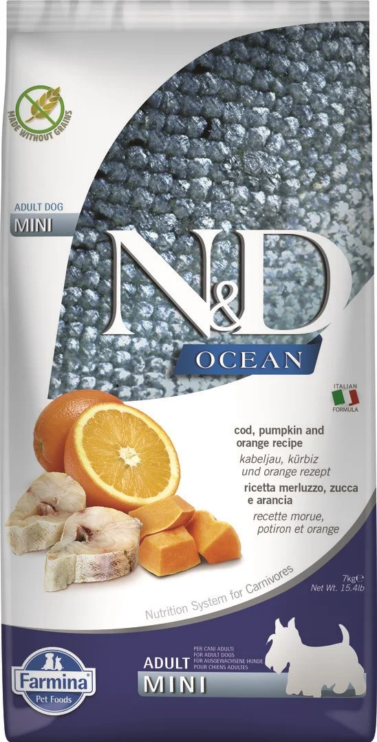 N&D OCEAN DOG Adult Mini Codfish & Pumpkin & Orange 7kg granule pre psov