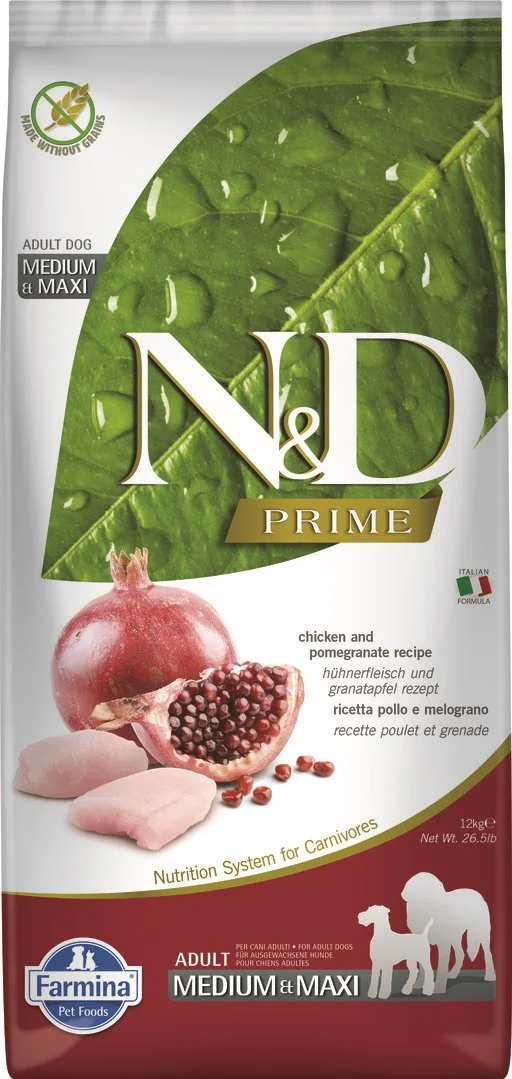 N&D PRIME DOG Adult M/L Chicken & Pomegranate 12kg granule pre psov