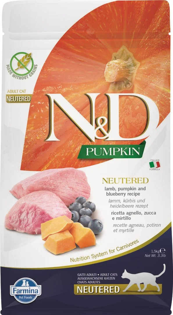 N&D PUMPKIN CAT Neutered Lamb & Blueberry 1,5kg granule pro kastrované kočky