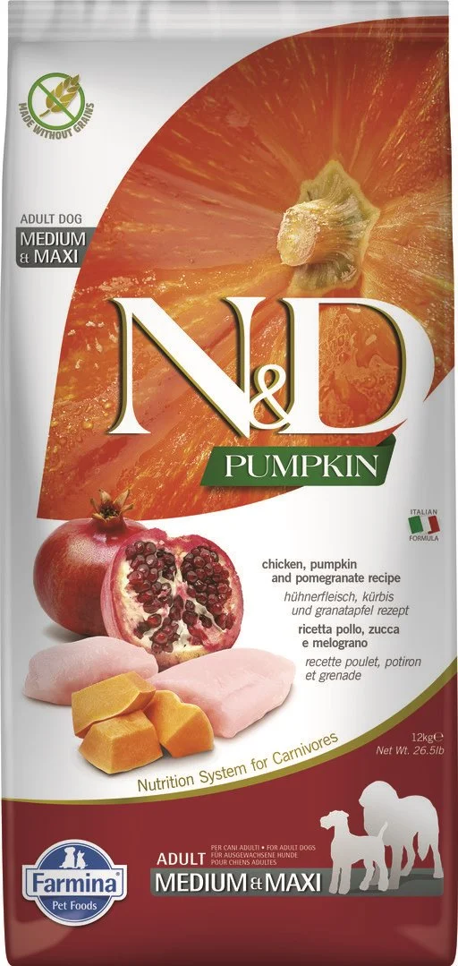 N&D PUMPKIN DOG Adult M/L Chicken & Pomegranate 12kg granule pre psov