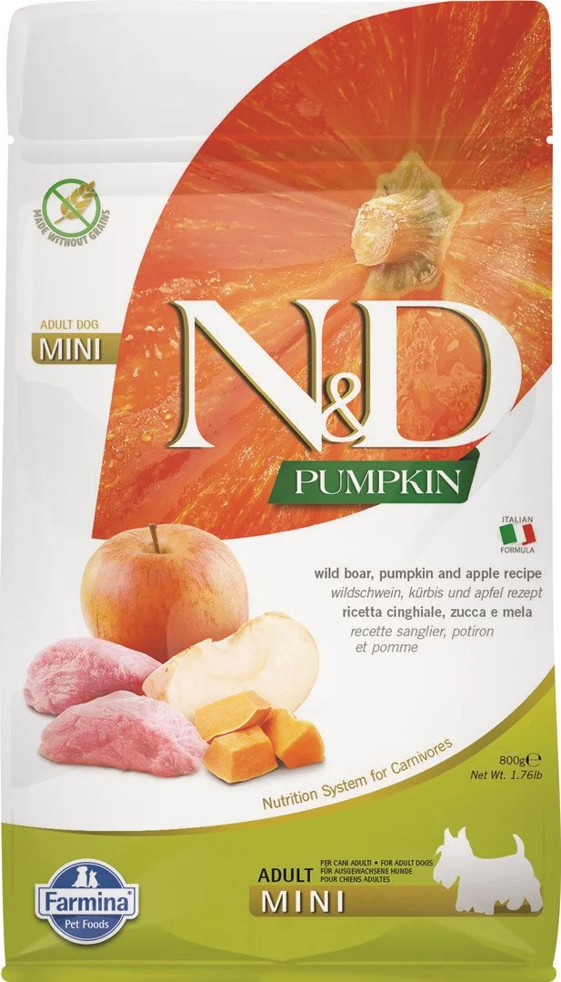 N&D PUMPKIN DOG Adult Mini Boar & Apple 800g granule pre psov