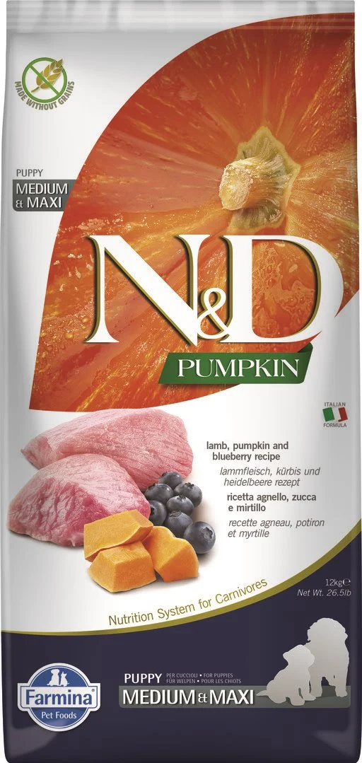 N&D PUMPKIN DOG Puppy M/L Lamb & Blueberry 12kg granule pre šteňatá