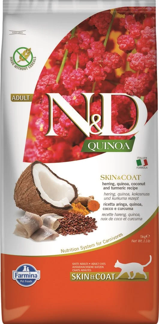 N&D QUINOA CAT Skin & Coat Herring & Coconut 5 kg granúl pre mačky