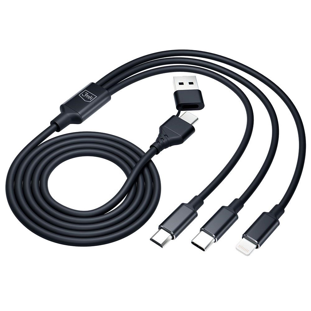 Nabíjací kábel 3mk – Hyper Cable 3 v 1 A/C na C/Micro/Lightning 1,5 m, čierny