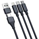 Nabíjací kábel 3mk – Hyper Cable 3 v 1 A/C na C/Micro/Lightning 1,5 m, čierny