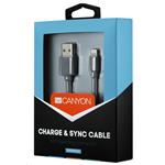 Nabíjací kábel CANYON Lightning MFI-2, plochý, certifikovaný spoločnosťou Apple, dĺžka 1 m, tmavosivý