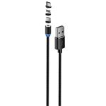 Nabíjací kábel ColorWay 3v1 USB - Lightning, microUSB a USB-C 1 m, magnetický