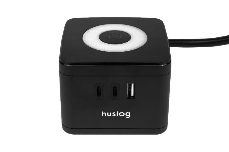 Nabíjacia stanica Huslog 12W 2xzásuvka, 2xUSB-C, 1xUSB čierna