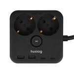 Nabíjacia stanica Huslog 15W 2xzásuvka, 2xUSB-C, 2xUSB, 1x držiak na telefón čierna