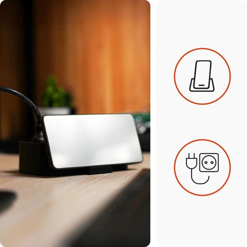 Nabíjacia stanica Huslog 15W 3x zásuvka, 2xUSB-C, 2xUSB, 1x držiak na telefón čierna
