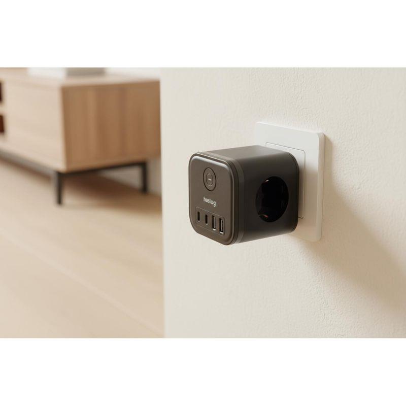 Nabíjacia stanica Huslog 15W 3xzásuvka, 2xUSB-C, 2xUSB, 1x vypínač čierna