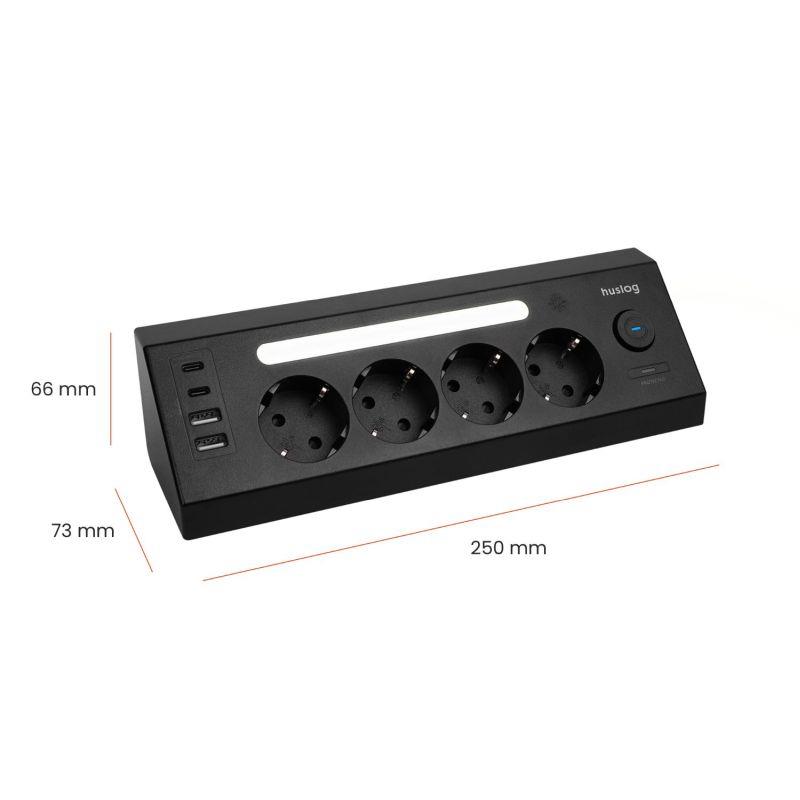 Nabíjacia stanica Huslog 15W 4x zásuvka, 2xUSB-C, 2xUSB, 1x LED svetlo čierna