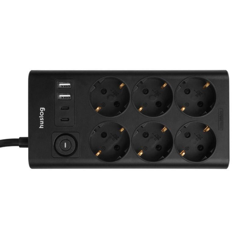 Nabíjacia stanica Huslog 15W 6xzásuvka, 2xUSB-C, 2xUSB čierna