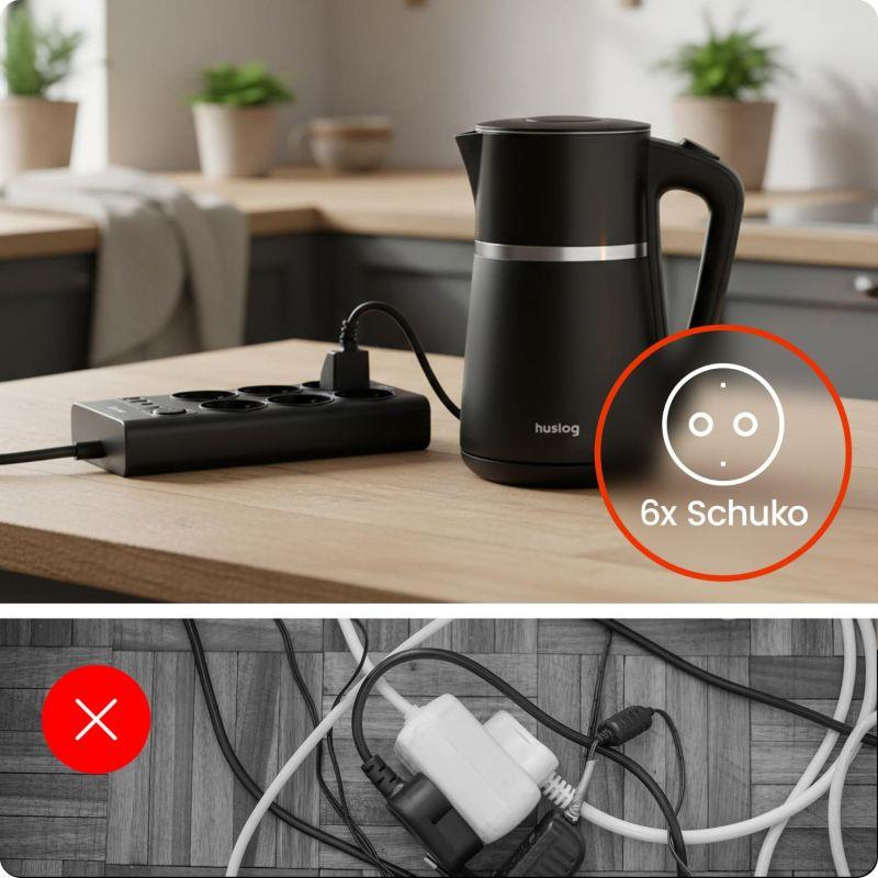 Nabíjacia stanica Huslog 15W 6xzásuvka, 2xUSB-C, 2xUSB čierna