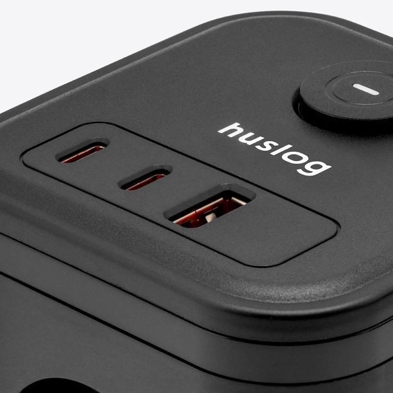 Nabíjacia stanica Huslog 20W 3xzásuvka, 2xUSB-C, 1xUSB čierna