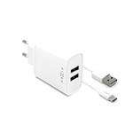 Nabíjacia súprava FIXED s výstupom 2xUSB a káblom USB/USB-C, 1 meter, 15W Smart Rapid Charge, biela