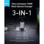 Nabíjačka Anker Prime 100W, 2xUSB-C, 1xUSB-A strieborná