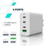 Nabíjačka CANYON CUW140ACC GaN 150 W, 3x PD, 1x QC, EÚ, biela