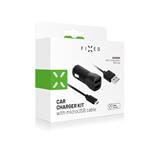 Nabíjačka do auta FIXED s výstupom 2xUSB a káblom USB/micro USB, 1 meter, 15W Smart Rapid Charge, čierna