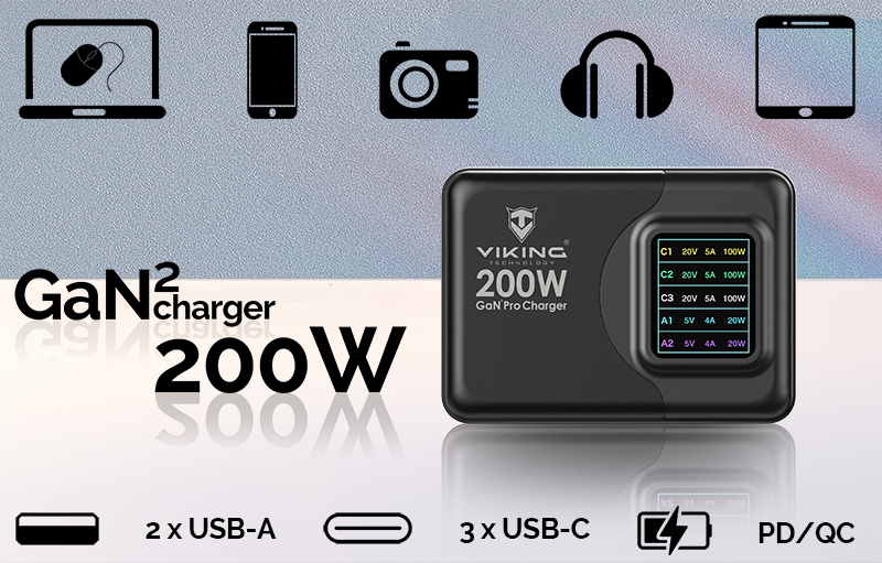 Nabíjačka Viking USB GaN 200W PD Pro