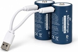 Nabíjateľné lítium-iónové batérie MediaRange s rozhraním USB-C – typ D, 1,5 V, 5400 mAh, 2 ks