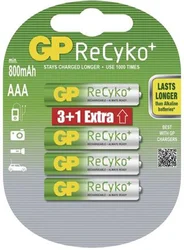 Nabíjecí baterie GP Recyko+ AAA 800 Ni-MH, blistr 4ks (3+1 zdarma)