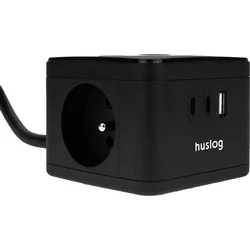 Nabíjecí stanice Huslog 12W 2xzásuvka, 2xUSB-C, 1xUSB černá