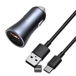 Nabíječka do auta Baseus Golden Contactor Pro s kabelem USB-C 1m 40W 1x USB, 1x USB-C šedá