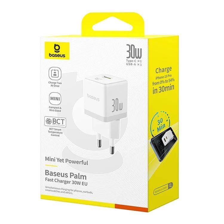 Nabíječka do sítě Baseus Palm 30W, 1xUSB, 1xUSB-C bílá