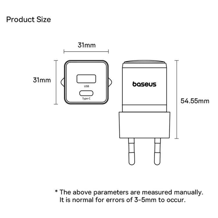 Nabíječka do sítě Baseus Palm 30W, 1xUSB, 1xUSB-C černá