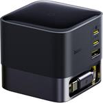 Nabíječka do sítě Baseus Super GaN 100W s navíjecím kabelem USB-C 82cm, 1xUSB, 2xUSB-C černá