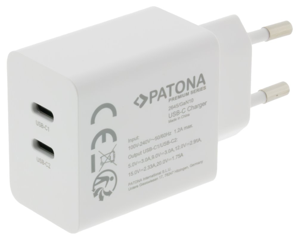 Napájací adaptér PATONA Napájanie 35W 2xUSB-C -PD 3.0