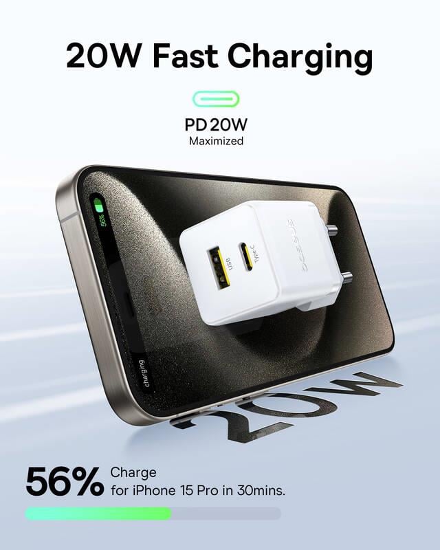 Napájacia nabíjačka Baseus Palm 20W, 1xUSB, 1xUSB-C biela