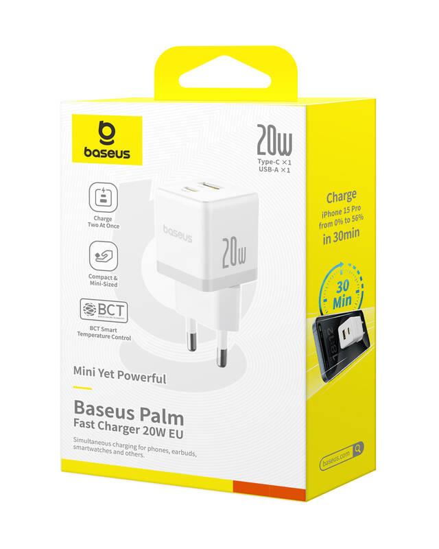 Napájacia nabíjačka Baseus Palm 20W, 1xUSB, 1xUSB-C biela
