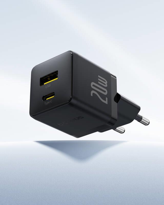 Napájacia nabíjačka Baseus Palm 20W, 1xUSB, 1xUSB-C čierna