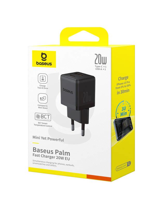 Napájacia nabíjačka Baseus Palm 20W, 1xUSB, 1xUSB-C čierna