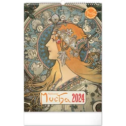 Nástěnný kalendář Alfons Mucha 2024, 33 × 46 cm