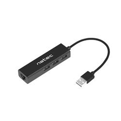 Natec Dragonfly rozbočovač 3x USB 2.0 HUB + RJ45, černý