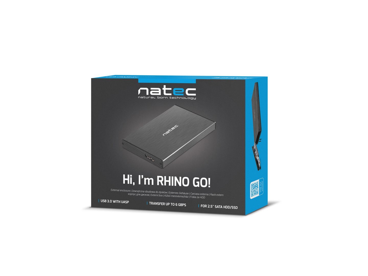 Natec externí box pro HDD 2,5” USB 3.0 Rhino Go, černý, hliníkové tělo