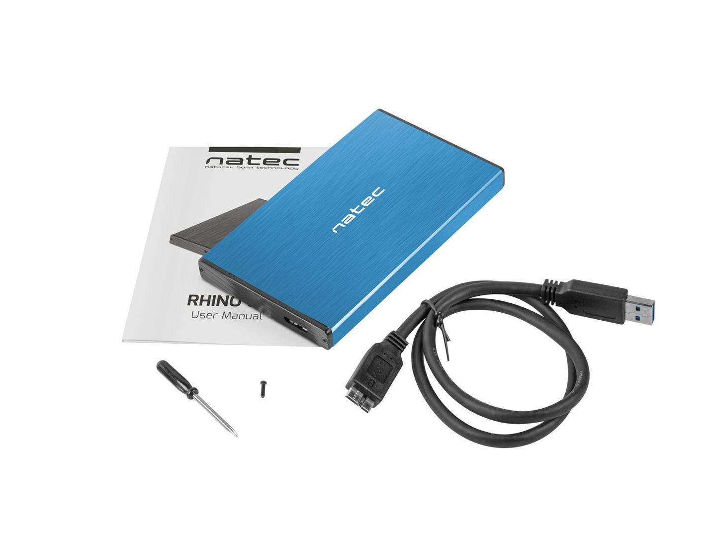 Natec externý HDD box 2,5" USB 3.0 Rhino Go, modrý, hliníkové telo